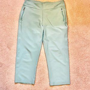 Pebble Beach dry-luxe performance capri length pant, light turquoise, size 12
